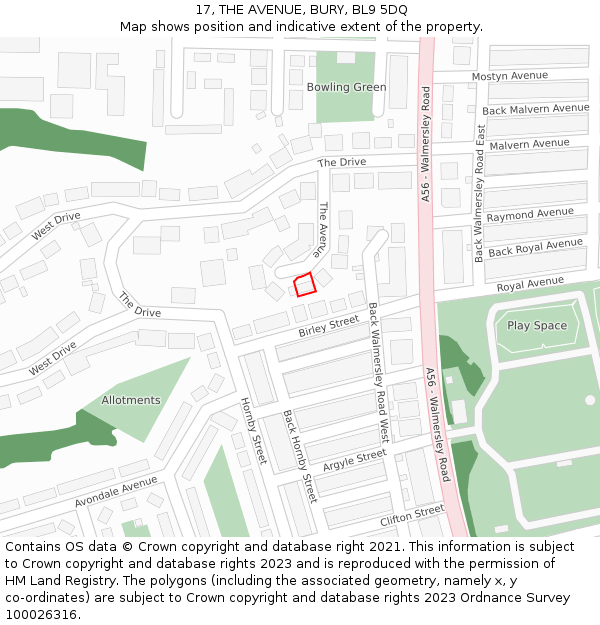 17, THE AVENUE, BURY, BL9 5DQ: Location map and indicative extent of plot