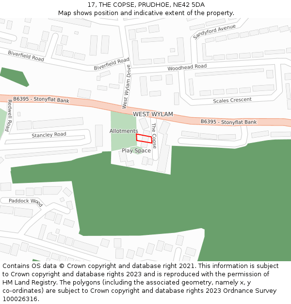 17, THE COPSE, PRUDHOE, NE42 5DA: Location map and indicative extent of plot