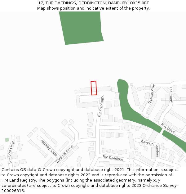 17, THE DAEDINGS, DEDDINGTON, BANBURY, OX15 0RT: Location map and indicative extent of plot
