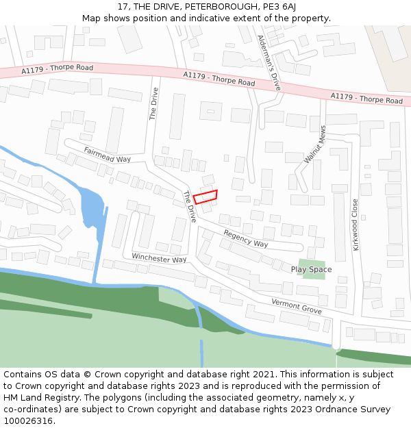 17, THE DRIVE, PETERBOROUGH, PE3 6AJ: Location map and indicative extent of plot