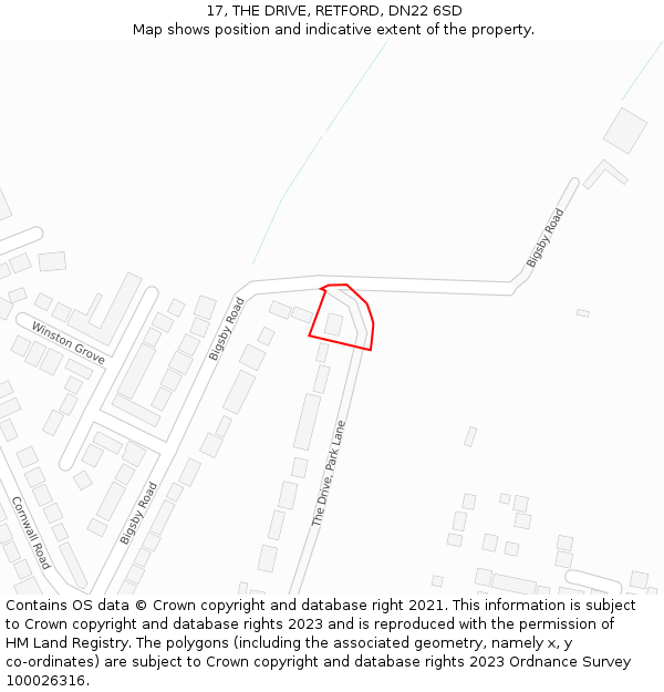 17, THE DRIVE, RETFORD, DN22 6SD: Location map and indicative extent of plot