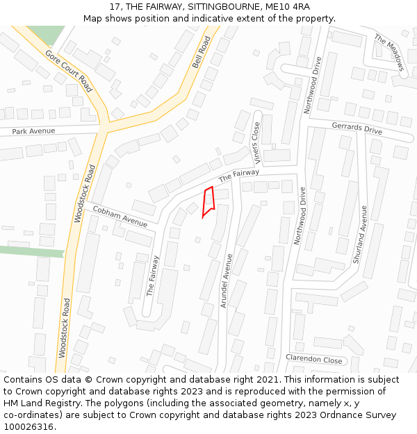 17, THE FAIRWAY, SITTINGBOURNE, ME10 4RA: Location map and indicative extent of plot