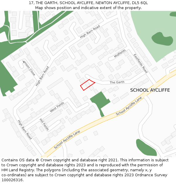 17, THE GARTH, SCHOOL AYCLIFFE, NEWTON AYCLIFFE, DL5 6QL: Location map and indicative extent of plot
