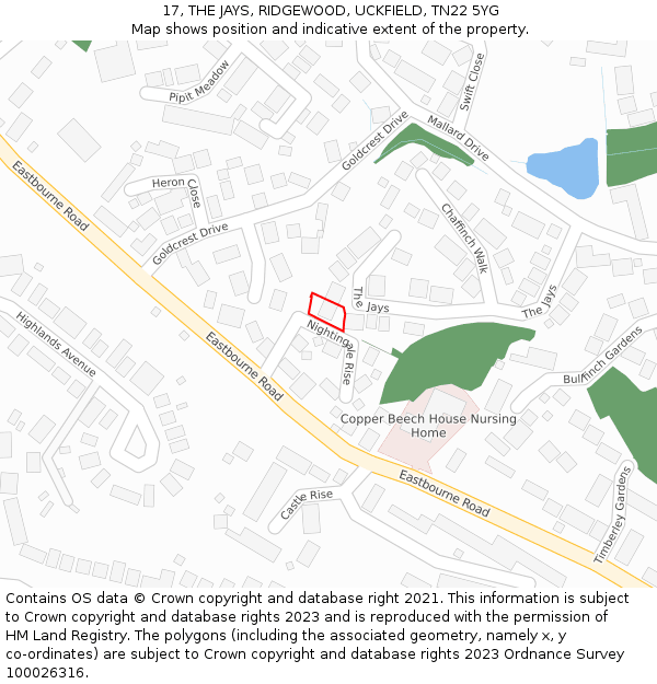 17, THE JAYS, RIDGEWOOD, UCKFIELD, TN22 5YG: Location map and indicative extent of plot