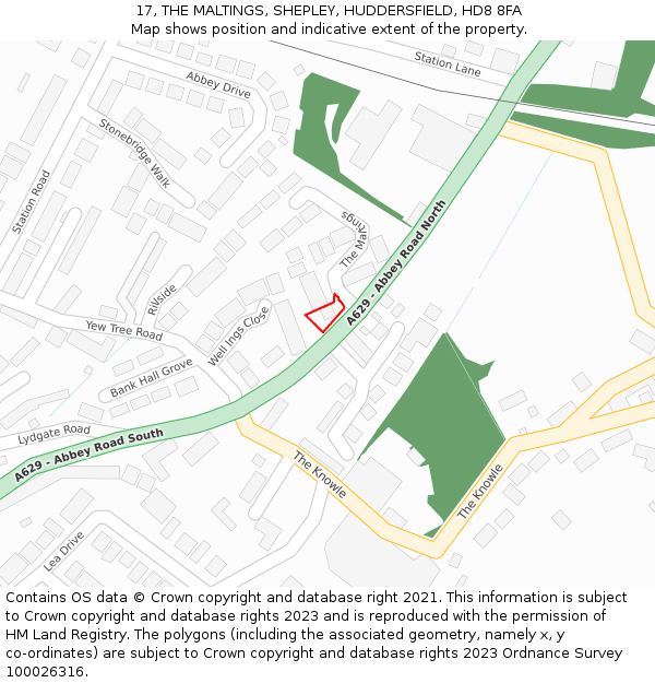 17, THE MALTINGS, SHEPLEY, HUDDERSFIELD, HD8 8FA: Location map and indicative extent of plot