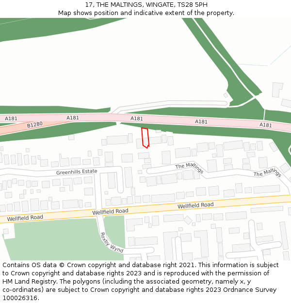 17, THE MALTINGS, WINGATE, TS28 5PH: Location map and indicative extent of plot