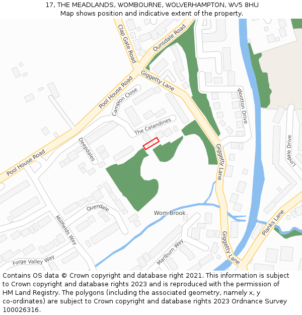 17, THE MEADLANDS, WOMBOURNE, WOLVERHAMPTON, WV5 8HU: Location map and indicative extent of plot