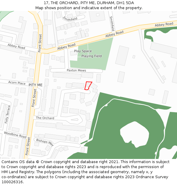 17, THE ORCHARD, PITY ME, DURHAM, DH1 5DA: Location map and indicative extent of plot
