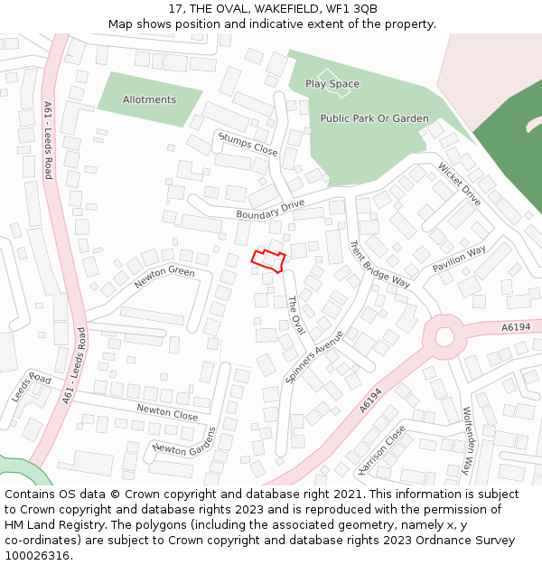 17, THE OVAL, WAKEFIELD, WF1 3QB: Location map and indicative extent of plot