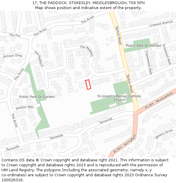17, THE PADDOCK, STOKESLEY, MIDDLESBROUGH, TS9 5PN: Location map and indicative extent of plot