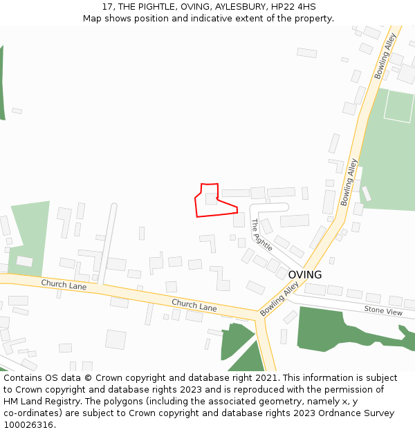 17, THE PIGHTLE, OVING, AYLESBURY, HP22 4HS: Location map and indicative extent of plot