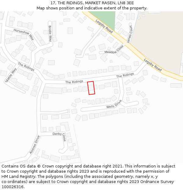 17, THE RIDINGS, MARKET RASEN, LN8 3EE: Location map and indicative extent of plot