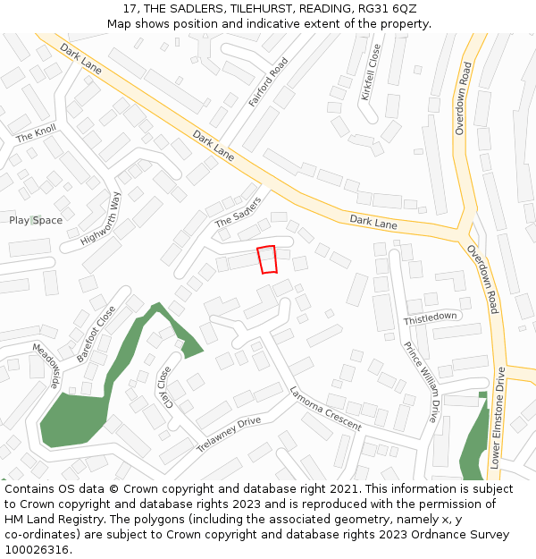 17, THE SADLERS, TILEHURST, READING, RG31 6QZ: Location map and indicative extent of plot