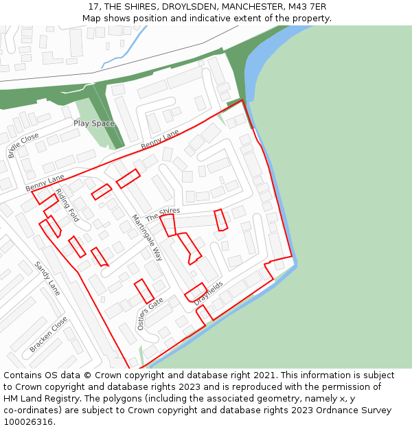 17, THE SHIRES, DROYLSDEN, MANCHESTER, M43 7ER: Location map and indicative extent of plot