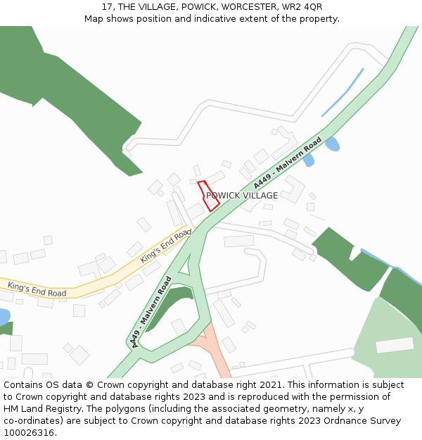 17, THE VILLAGE, POWICK, WORCESTER, WR2 4QR: Location map and indicative extent of plot