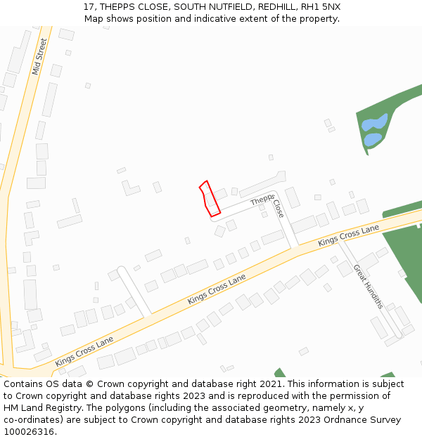 17, THEPPS CLOSE, SOUTH NUTFIELD, REDHILL, RH1 5NX: Location map and indicative extent of plot