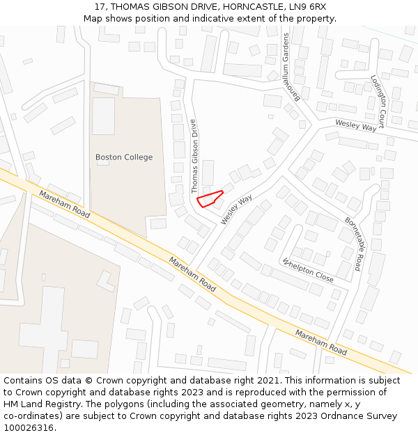 17, THOMAS GIBSON DRIVE, HORNCASTLE, LN9 6RX: Location map and indicative extent of plot