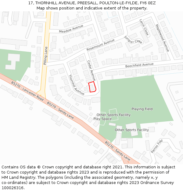 17, THORNHILL AVENUE, PREESALL, POULTON-LE-FYLDE, FY6 0EZ: Location map and indicative extent of plot