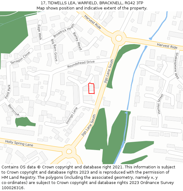 17, TIDWELLS LEA, WARFIELD, BRACKNELL, RG42 3TP: Location map and indicative extent of plot