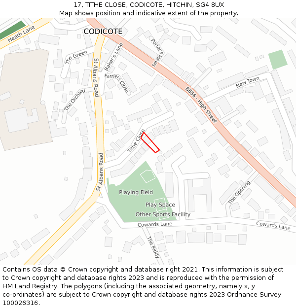 17, TITHE CLOSE, CODICOTE, HITCHIN, SG4 8UX: Location map and indicative extent of plot
