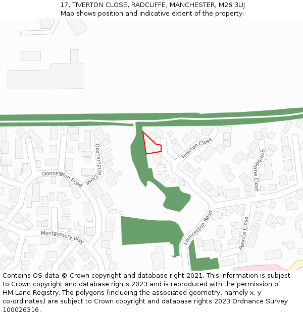 17, TIVERTON CLOSE, RADCLIFFE, MANCHESTER, M26 3UJ: Location map and indicative extent of plot