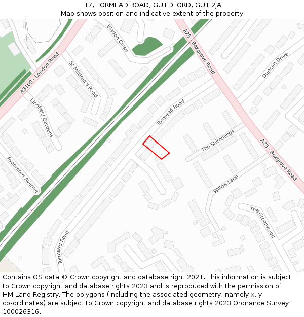17, TORMEAD ROAD, GUILDFORD, GU1 2JA: Location map and indicative extent of plot