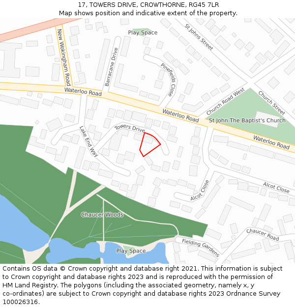 17, TOWERS DRIVE, CROWTHORNE, RG45 7LR: Location map and indicative extent of plot