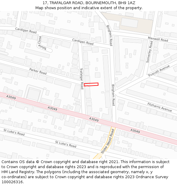 17, TRAFALGAR ROAD, BOURNEMOUTH, BH9 1AZ: Location map and indicative extent of plot