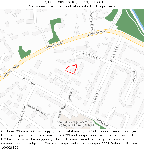 17, TREE TOPS COURT, LEEDS, LS8 2AH: Location map and indicative extent of plot