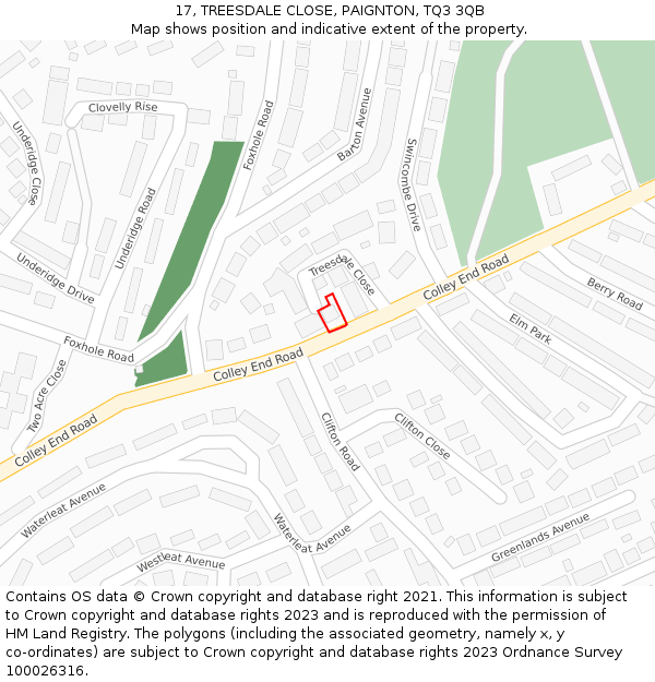 17, TREESDALE CLOSE, PAIGNTON, TQ3 3QB: Location map and indicative extent of plot
