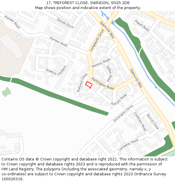 17, TREFOREST CLOSE, SWINDON, SN25 2DE: Location map and indicative extent of plot