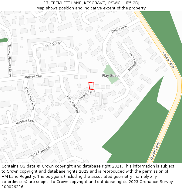 17, TREMLETT LANE, KESGRAVE, IPSWICH, IP5 2DJ: Location map and indicative extent of plot