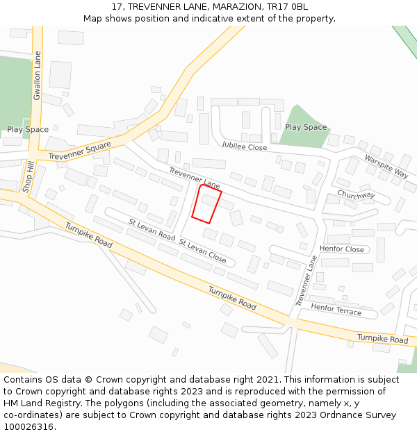 17, TREVENNER LANE, MARAZION, TR17 0BL: Location map and indicative extent of plot