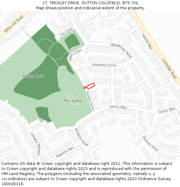 17, TRICKLEY DRIVE, SUTTON COLDFIELD, B75 7HL: Location map and indicative extent of plot