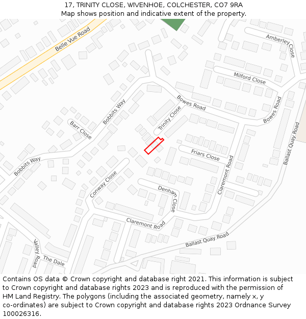 17, TRINITY CLOSE, WIVENHOE, COLCHESTER, CO7 9RA: Location map and indicative extent of plot