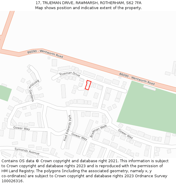 17, TRUEMAN DRIVE, RAWMARSH, ROTHERHAM, S62 7FA: Location map and indicative extent of plot