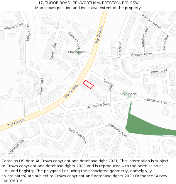 17, TUDOR ROAD, PENWORTHAM, PRESTON, PR1 9SW: Location map and indicative extent of plot