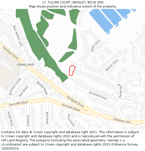 17, TULYAR COURT, BINGLEY, BD16 3ND: Location map and indicative extent of plot