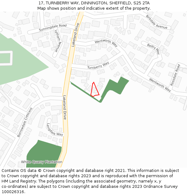 17, TURNBERRY WAY, DINNINGTON, SHEFFIELD, S25 2TA: Location map and indicative extent of plot
