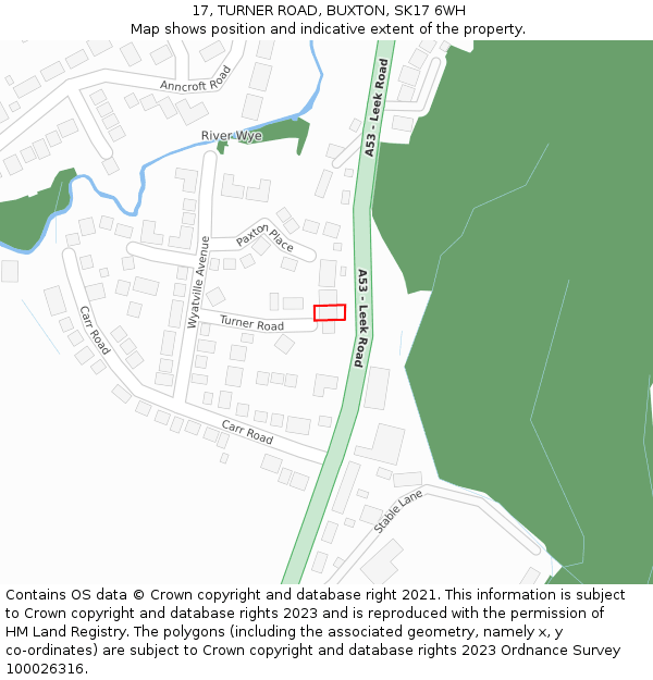 17, TURNER ROAD, BUXTON, SK17 6WH: Location map and indicative extent of plot