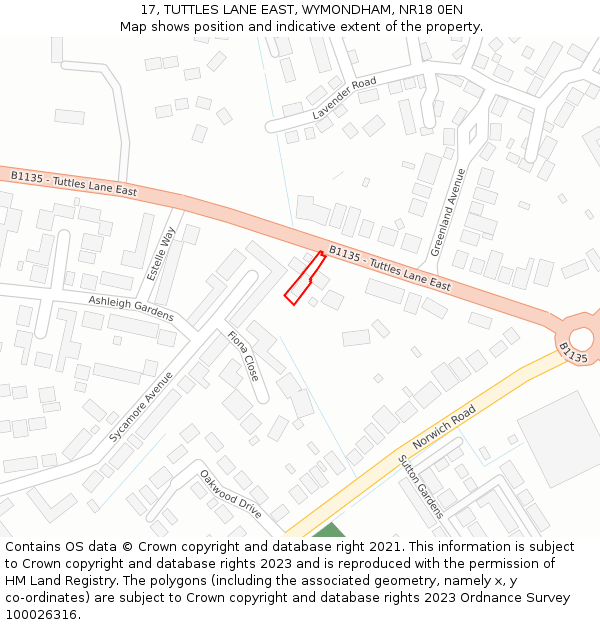 17, TUTTLES LANE EAST, WYMONDHAM, NR18 0EN: Location map and indicative extent of plot