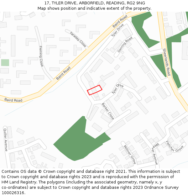 17, TYLER DRIVE, ARBORFIELD, READING, RG2 9NG: Location map and indicative extent of plot