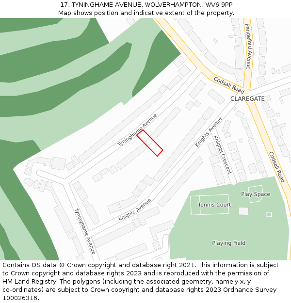 17, TYNINGHAME AVENUE, WOLVERHAMPTON, WV6 9PP: Location map and indicative extent of plot