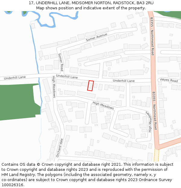 17, UNDERHILL LANE, MIDSOMER NORTON, RADSTOCK, BA3 2RU: Location map and indicative extent of plot
