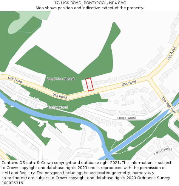 17, USK ROAD, PONTYPOOL, NP4 8AG: Location map and indicative extent of plot
