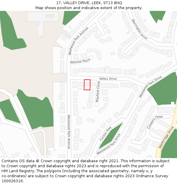 17, VALLEY DRIVE, LEEK, ST13 8NQ: Location map and indicative extent of plot
