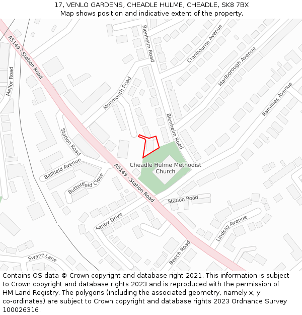 17, VENLO GARDENS, CHEADLE HULME, CHEADLE, SK8 7BX: Location map and indicative extent of plot