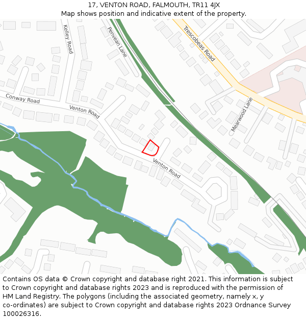 17, VENTON ROAD, FALMOUTH, TR11 4JX: Location map and indicative extent of plot