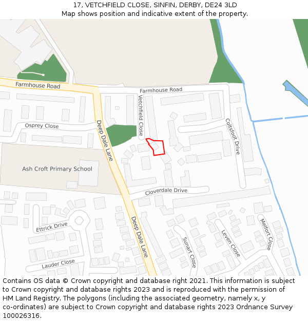 17, VETCHFIELD CLOSE, SINFIN, DERBY, DE24 3LD: Location map and indicative extent of plot