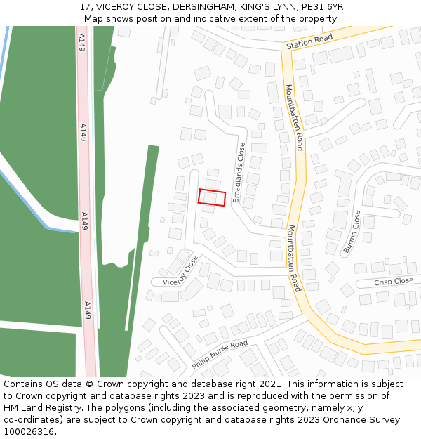 17, VICEROY CLOSE, DERSINGHAM, KING'S LYNN, PE31 6YR: Location map and indicative extent of plot
